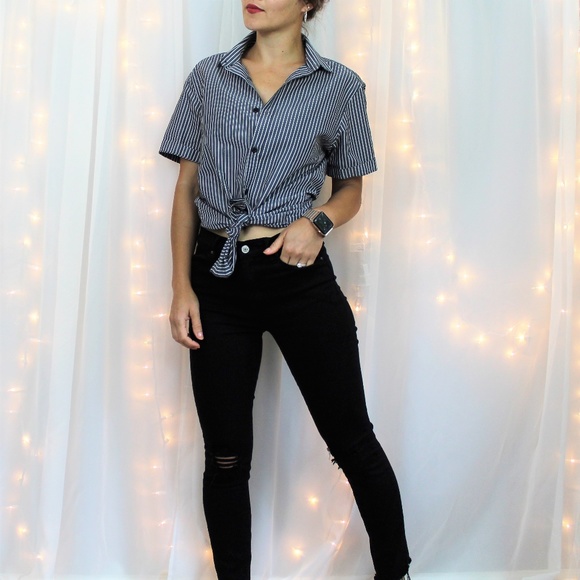 ASOS Tops - ASOS Gray Striped Cuffed Button Down Shirt